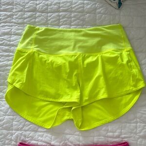 Neon Yellow Lululemon Speed Up Shorts 2.5”